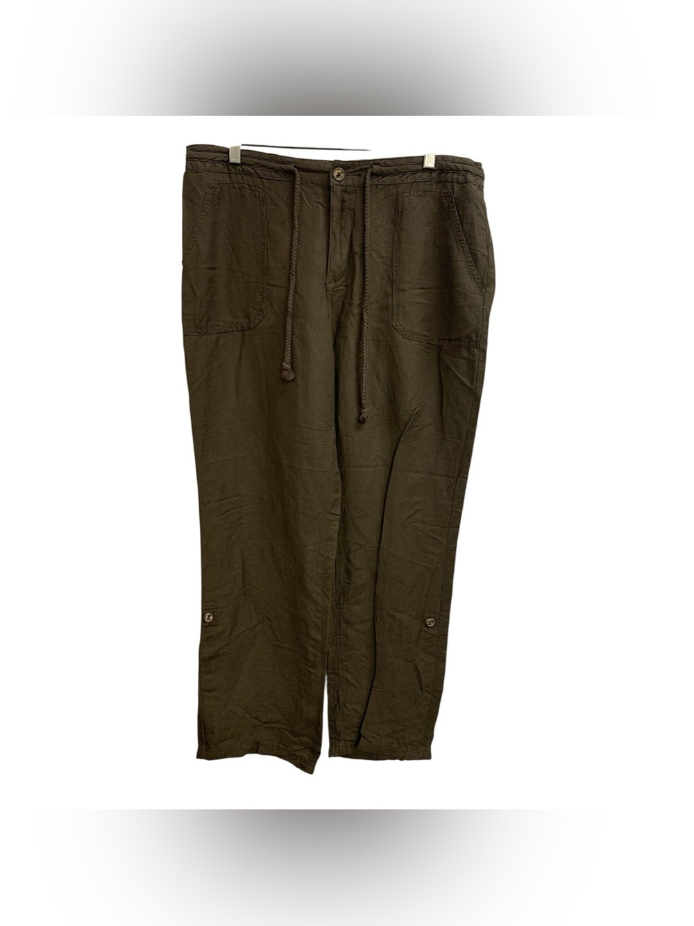 Merona Linen Olive Green Drawstring Cargo Pants Size L